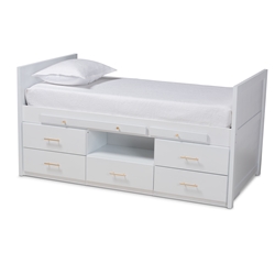 Baxton Studio Mirza Modern and Contemporary White Finished Wood 5-Drawer Twin Size Storage Bed with Pull-Out Desk